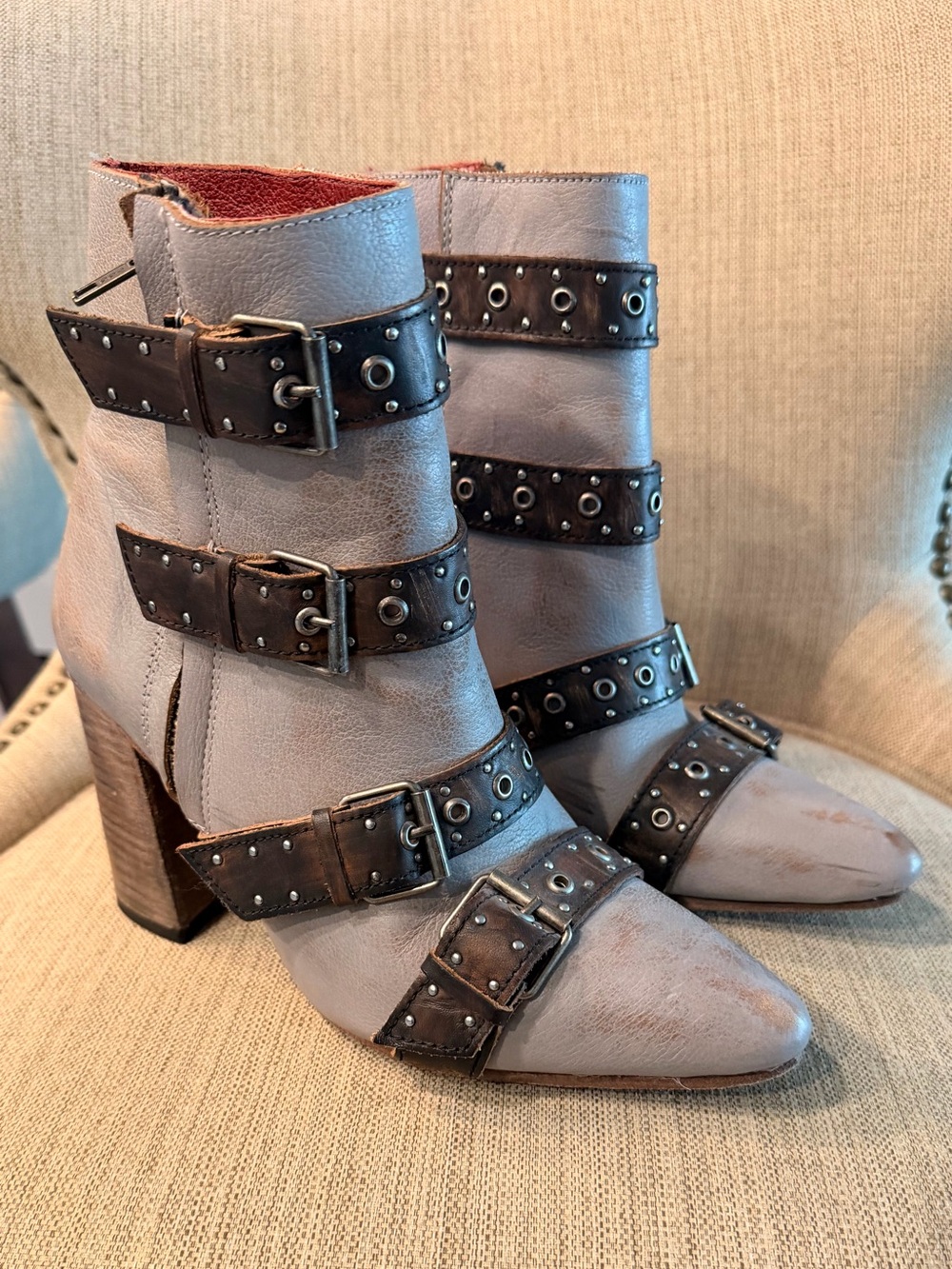Freebird by Steven Gray Ankle Boots with Brown Studded Straps